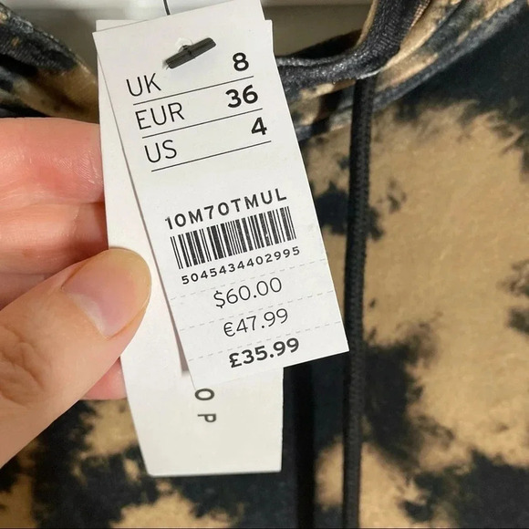 NEW TopShop Acid Wash Tie Dye Pullover Velvet Hoodie Sweatshirt Size US 4 Small - Picture 5 of 10